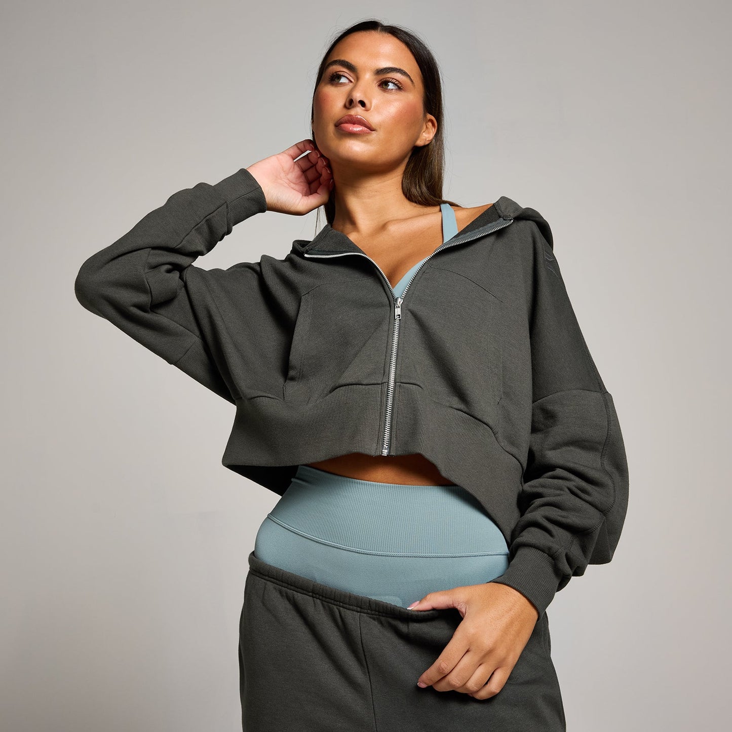 Tempo gecropte hoodie met rits voor dames - Nachtgrijs / XXL