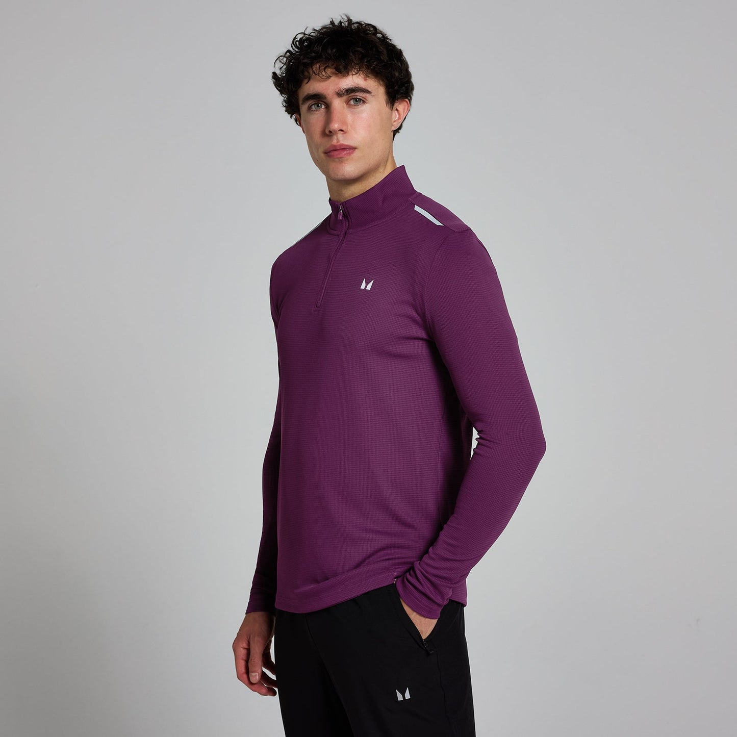 Active gerasterd shirt met kwartrits voor heren - S