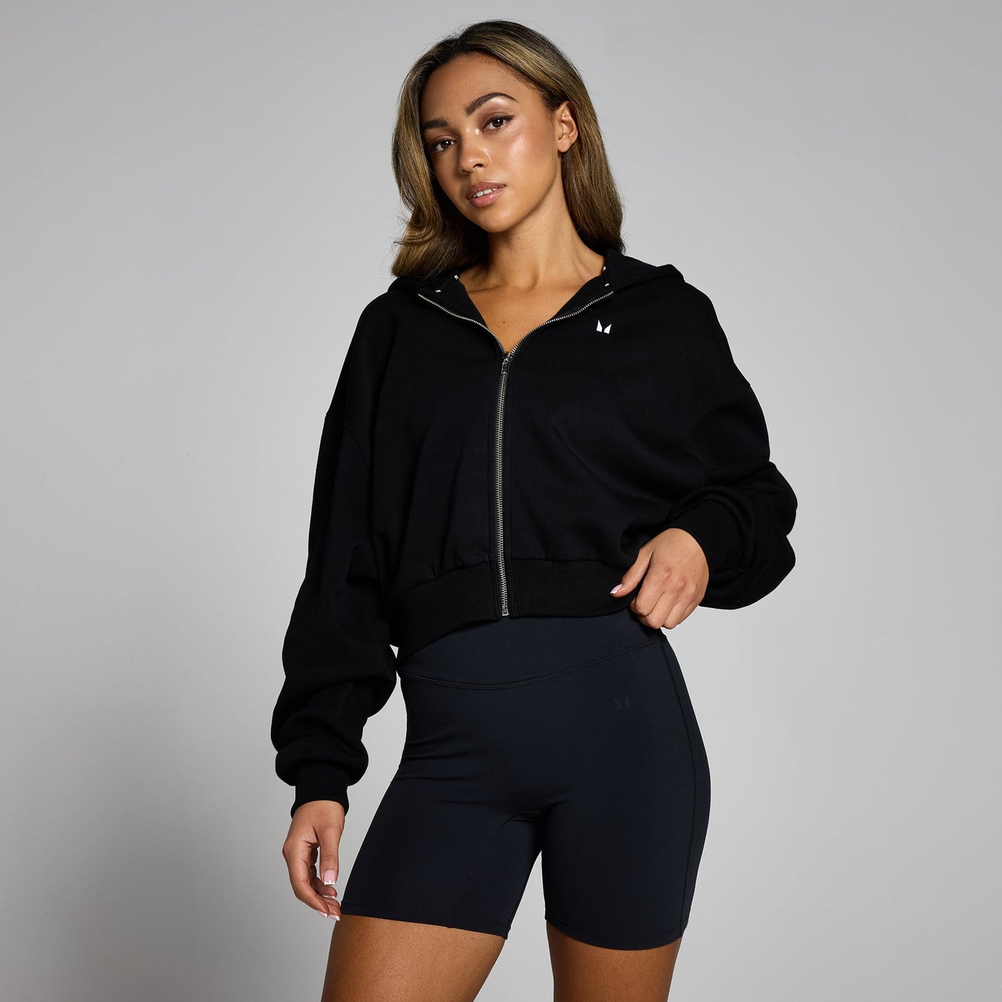 Basics gecropte hoodie met rits voor dames - Zwart / XL