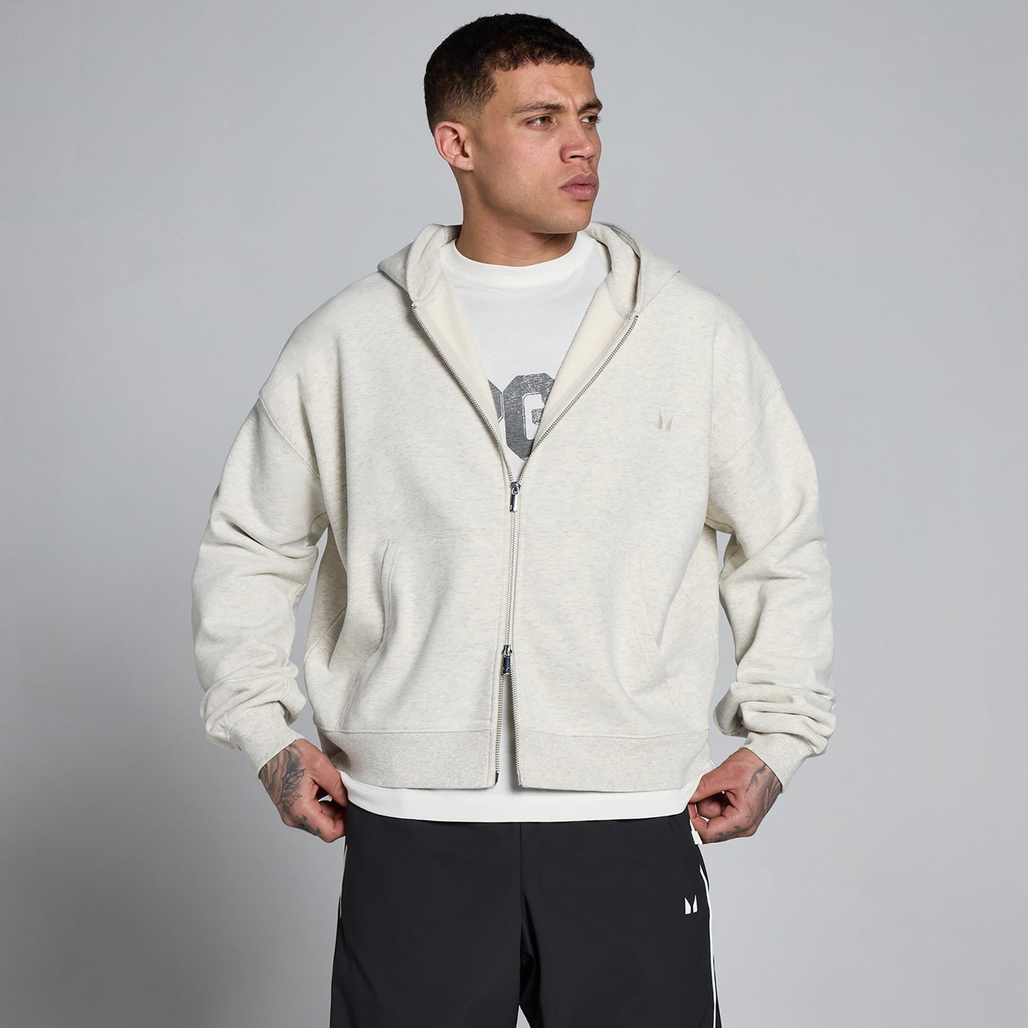 Men's Lift Oversized Loopback 2 Way Zip Hoodie - Romig Grijs Gemêleerd / 3XL