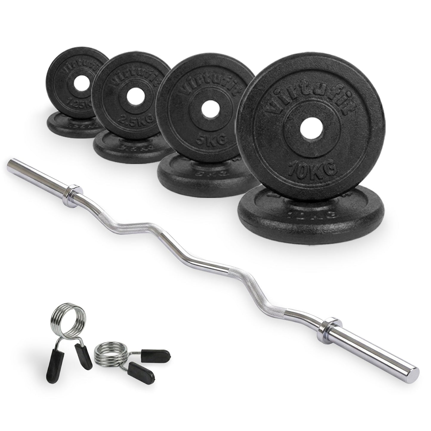 VirtuFit Gietijzeren Halterset - EZ Curlstang - Veerclip