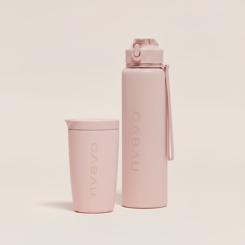 Stainless Duo: Bottle + Cup - Black - Pink