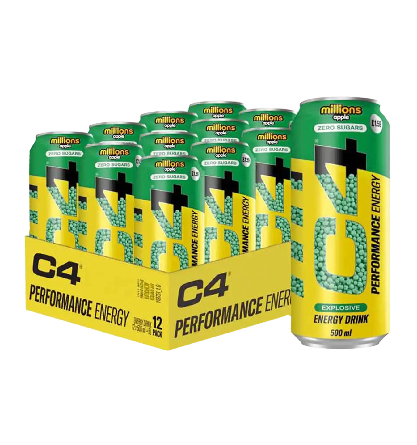 C4 Energy Drink - 12x 500 ml / Millions Apple