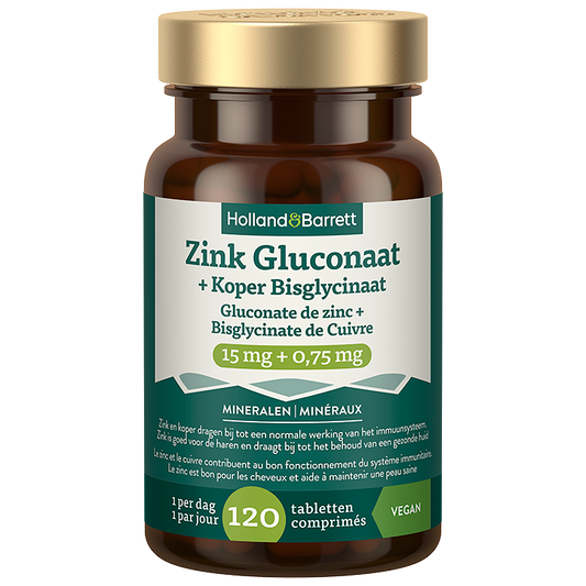 Zink Gluconaat + Koper Bisglycinaat 750mcg