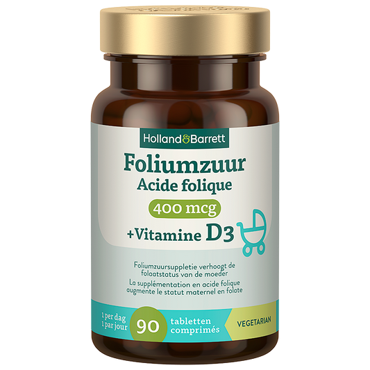 Foliumzuur 400mcg + Vitamine D3 - 90 tabletten
