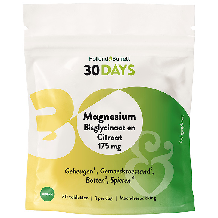 30DAYS Magnesium Bisglycinaat En Citraat 175mg - 30 tabletten