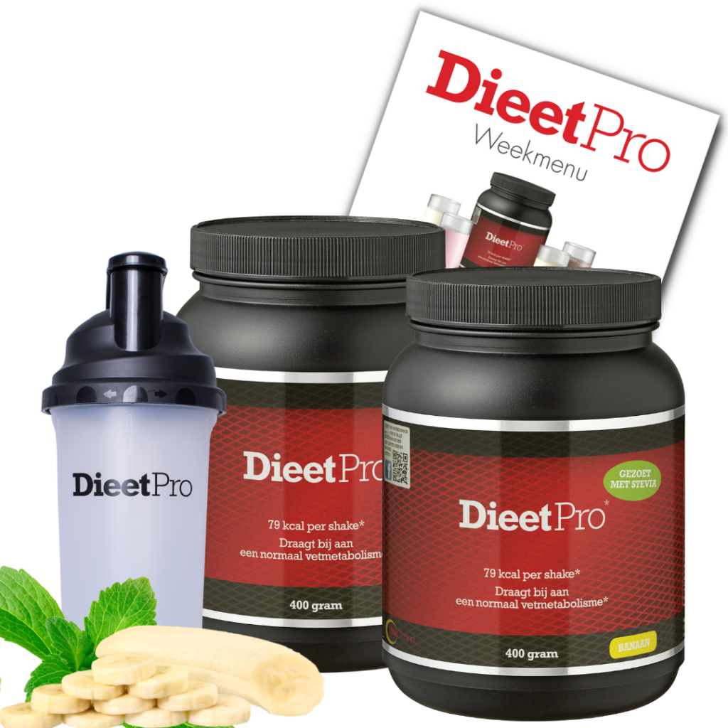 DieetPro 2 Potten Stevia + Gratis Shaker - Banaan