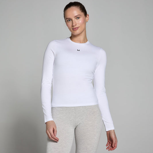 Basics T-shirt met nauwsluitende pasvorm en lange mouwen voor dames - Wit / XXL