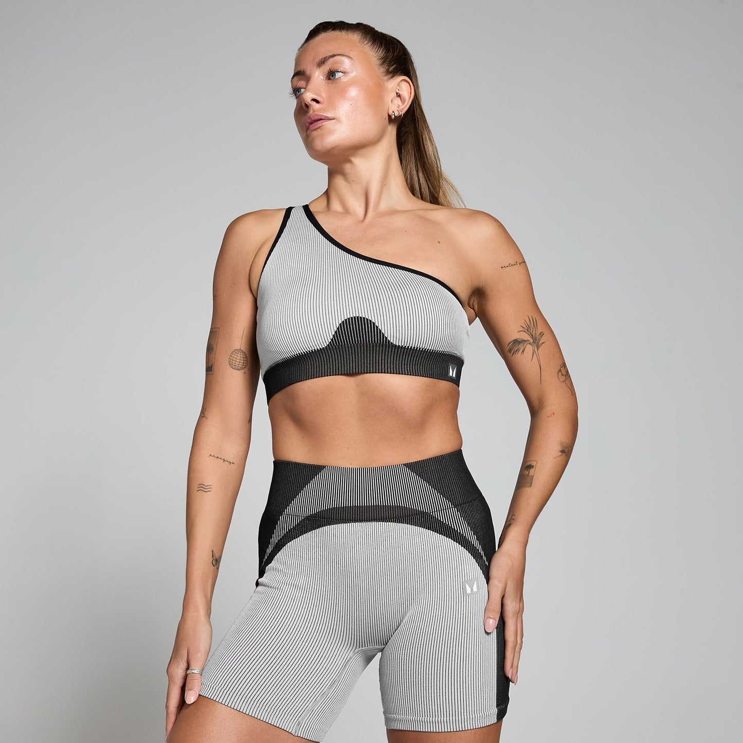 Contrast naadloze beha van ribstof voor dames - Zwart/grijs / XL
