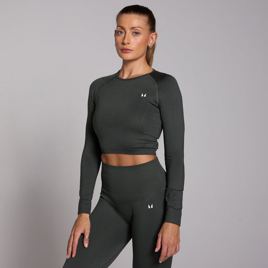 Shape naadloze croptop met lange mouwen voor dames - Grijs / XXL