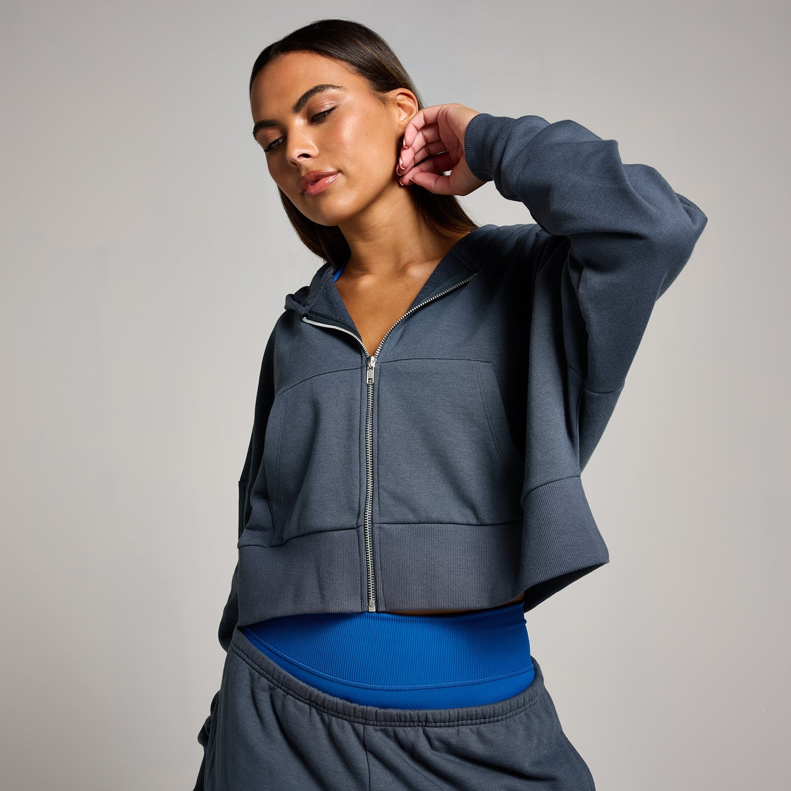 Tempo gecropte hoodie met rits voor dames - Middernachtzwart / XXL