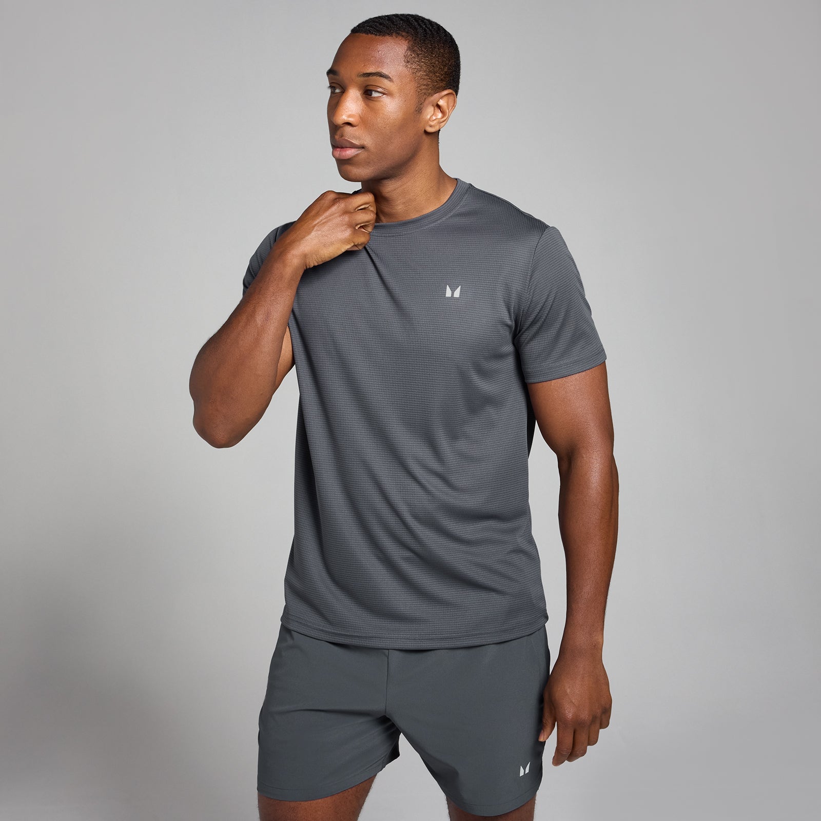 Active gerasterd trainingsshirt voor heren - Donkergrijs / XS