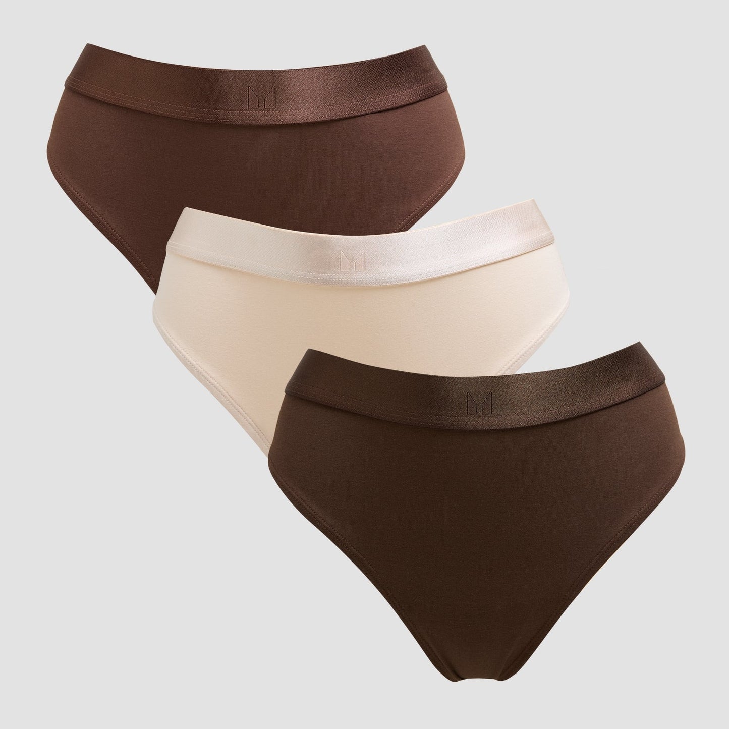 middelhoge string voor dames (verpakking met drie stuks) - Donkerchocoladebruin/bruin/roomgeel / XS