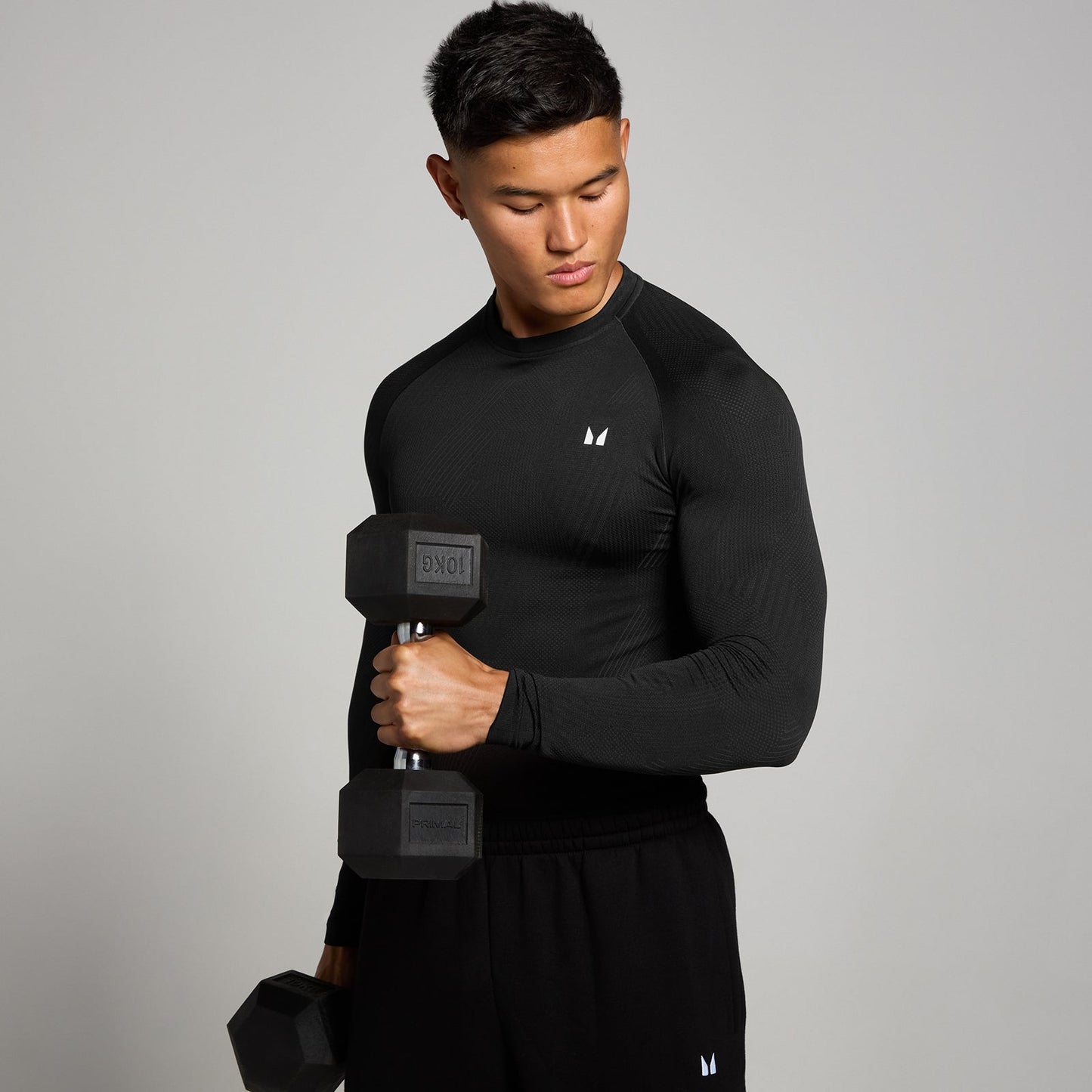 Tempo naadloze top met lange mouwen en opdruk van pilaar voor heren - Zwart / 3XL