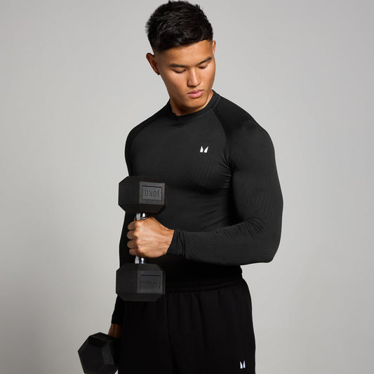 Tempo naadloze top met lange mouwen en opdruk van pilaar voor heren - Zwart / 3XL