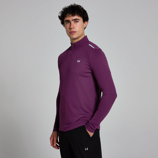 Active gerasterd shirt met kwartrits voor heren - S