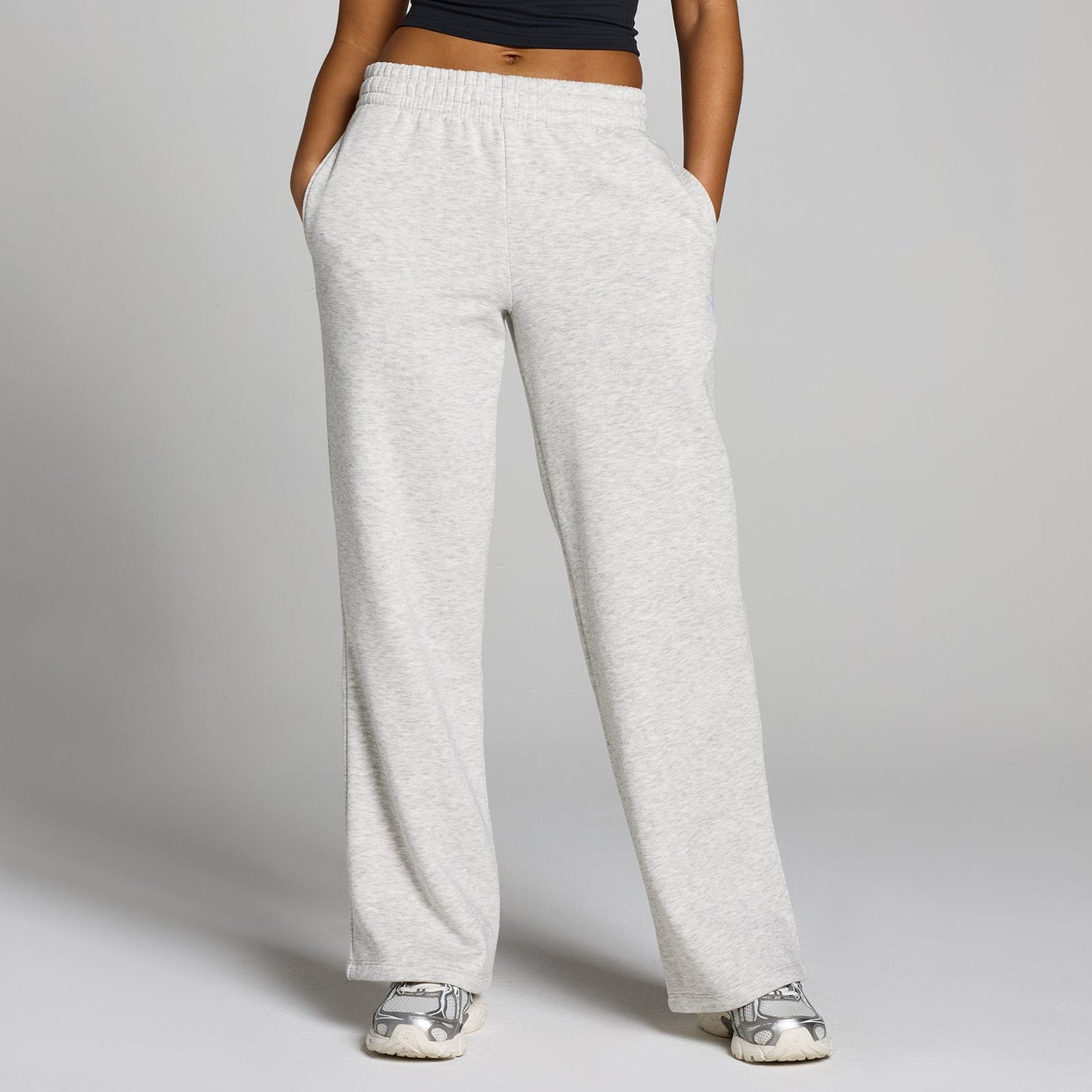 Dames Basics Rechte Pijpen Joggingbroek - Licht Grijs Gemêleerd / XXL