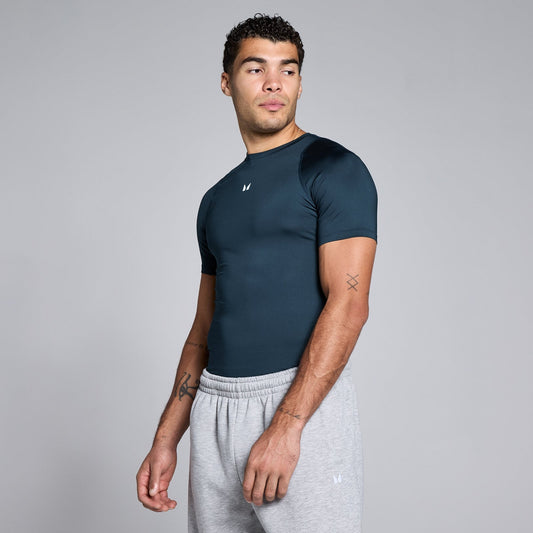 Heren Training Korte Mouw Basislaag - Donker Saffier / 3XL