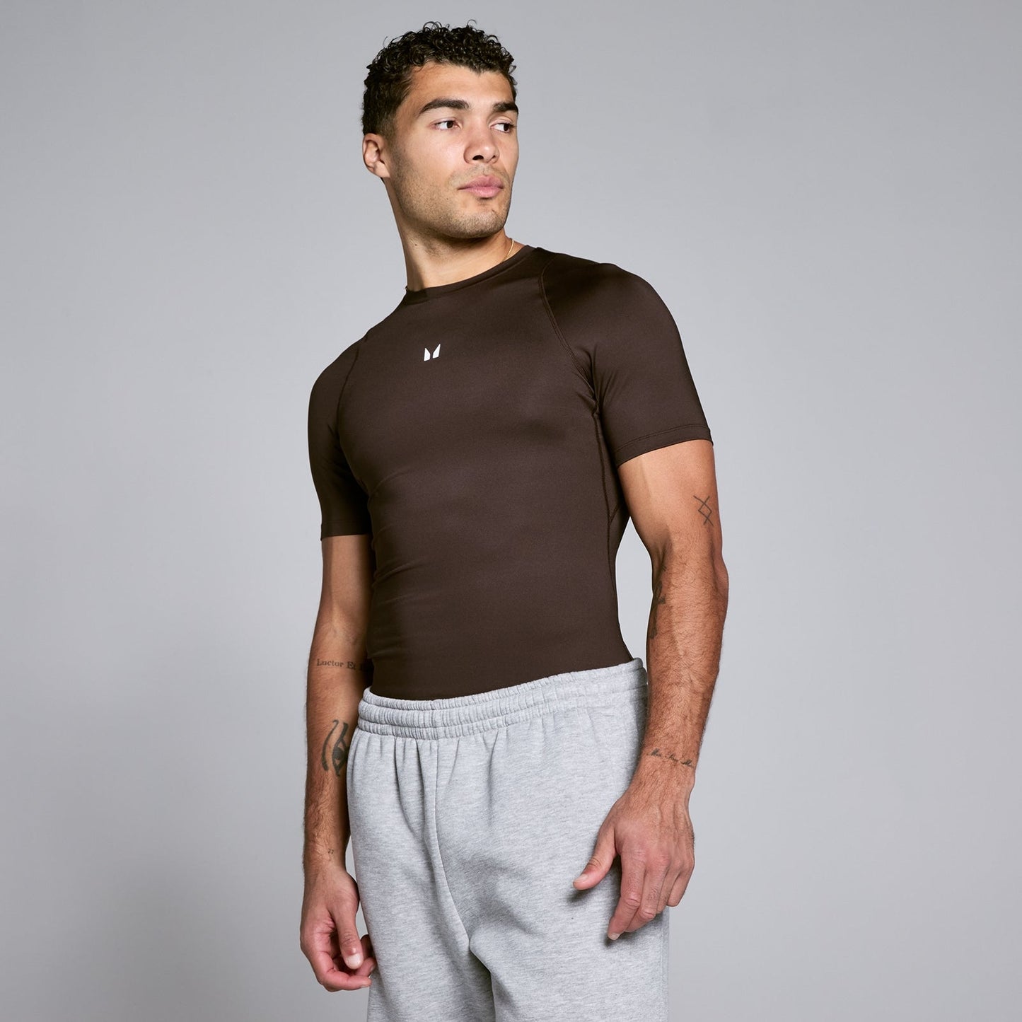 Heren Training Korte Mouw Basislaag - Chocolade / 3XL