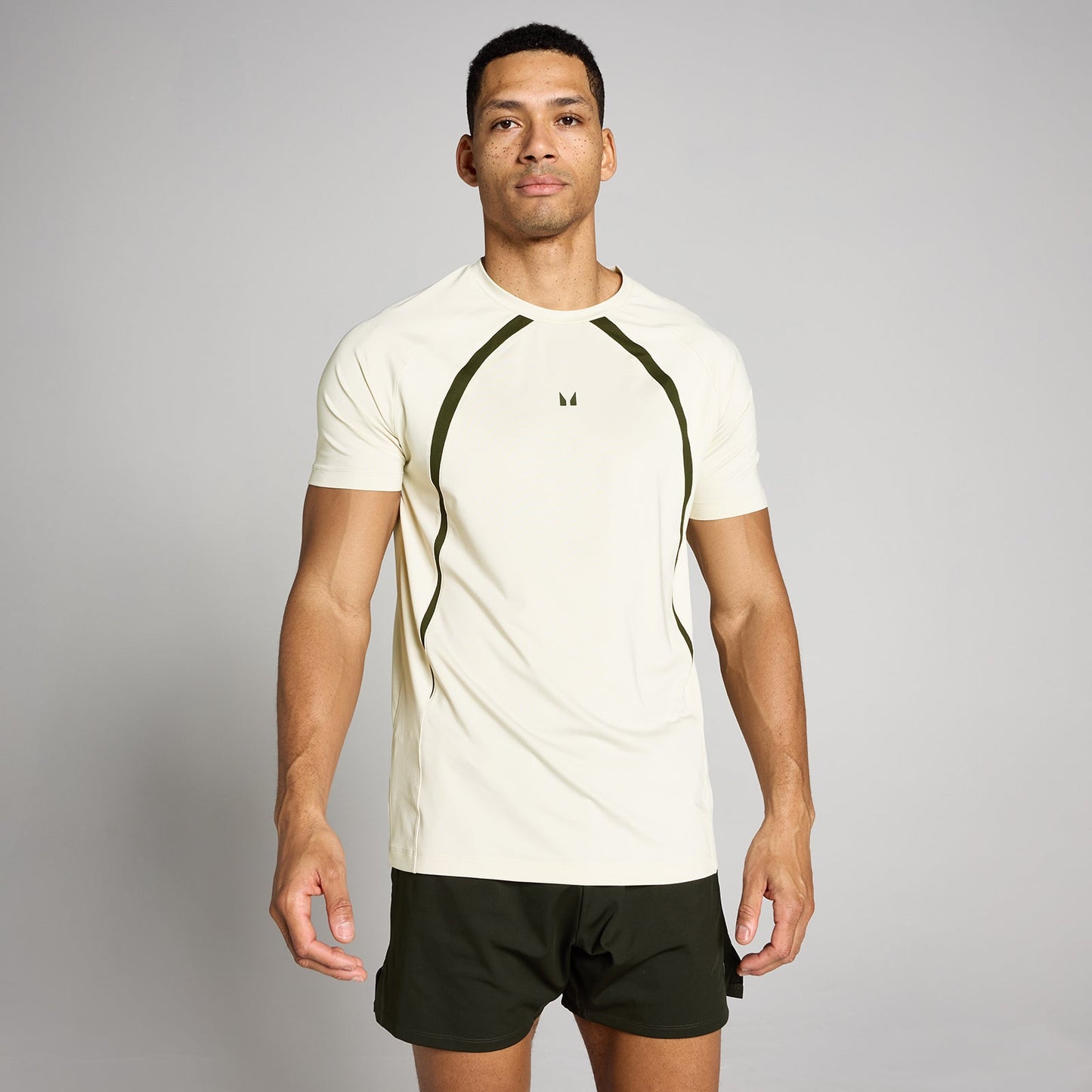 Heren Tempo Panel T-Shirt - Beige / 3XL