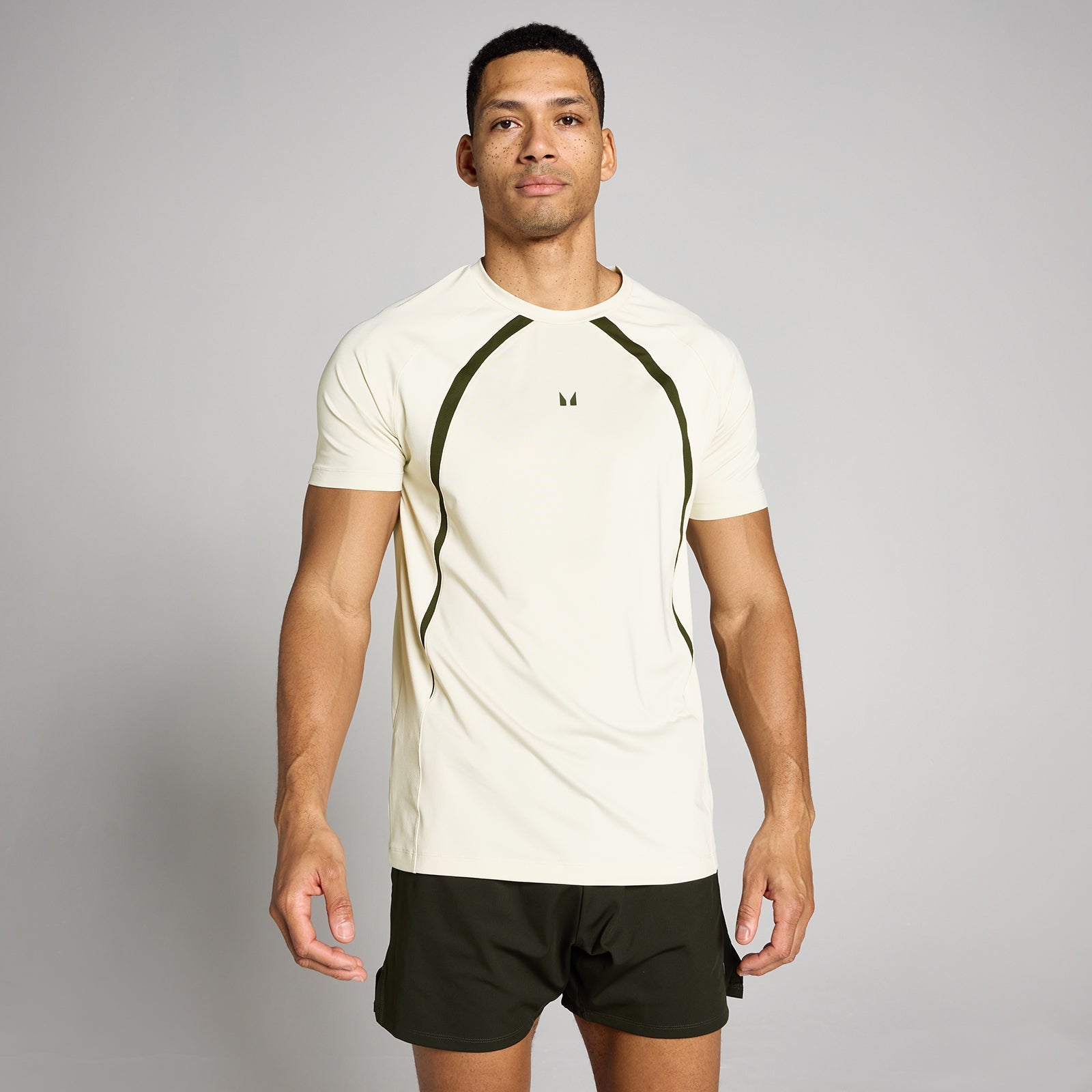 Heren Tempo Panel T-Shirt - Beige / 3XL