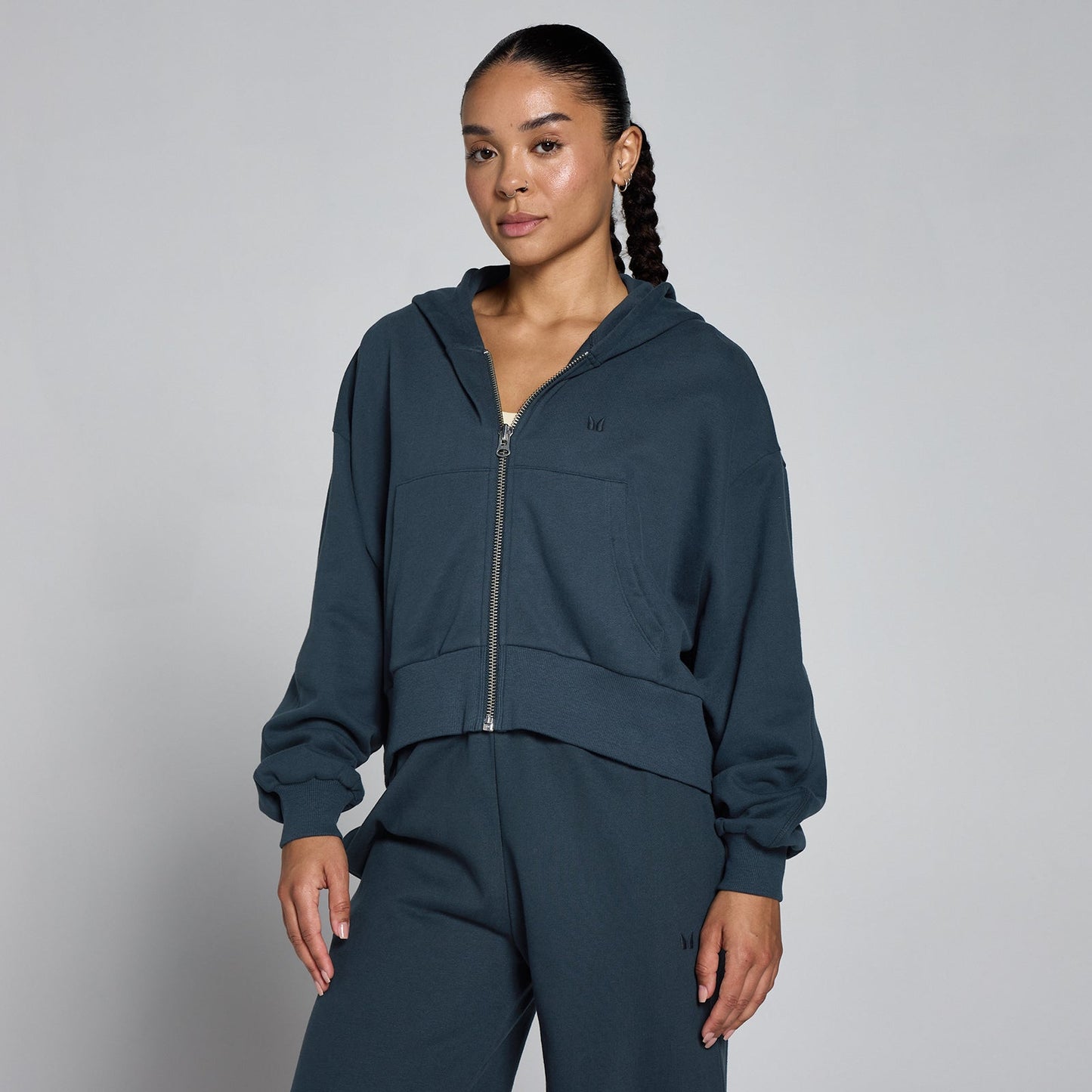 Women's Lightweight Loopback Zip Through Hoodie - Faded Blue / XXL