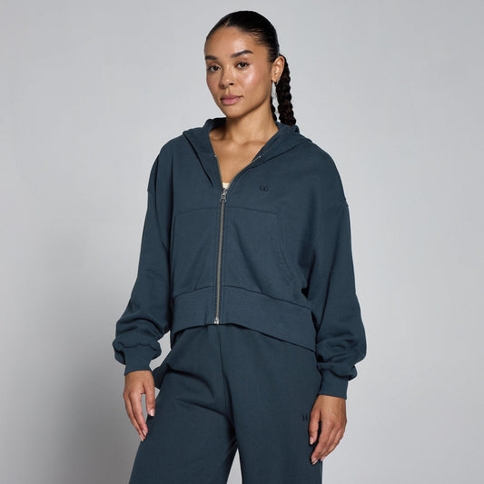 Women's Lightweight Loopback Zip Through Hoodie - Faded Blue / XXL