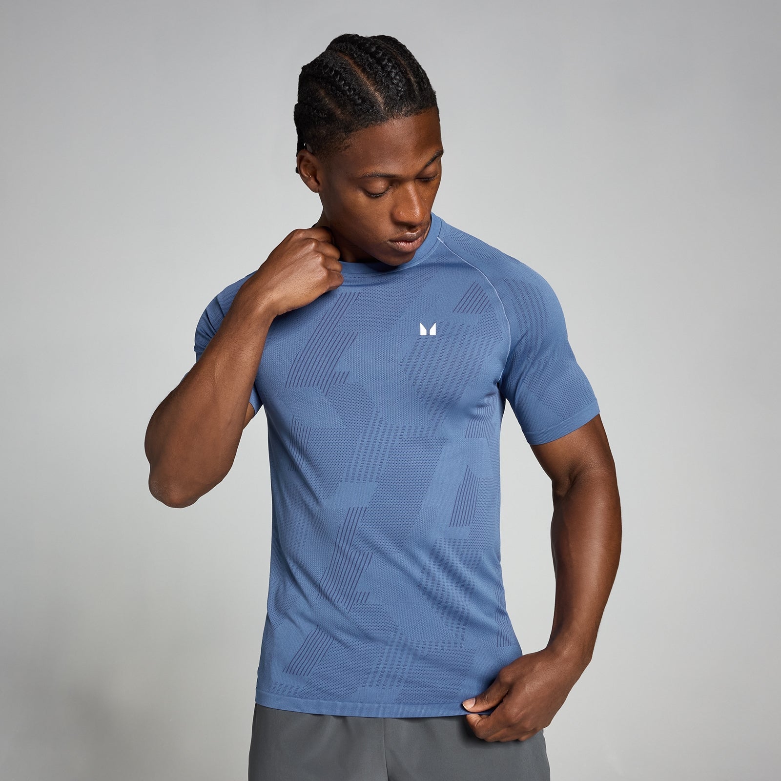 Men's Tempo Pillar Graphic Seamless T-Shirt - Leisteenblauw / 3XL