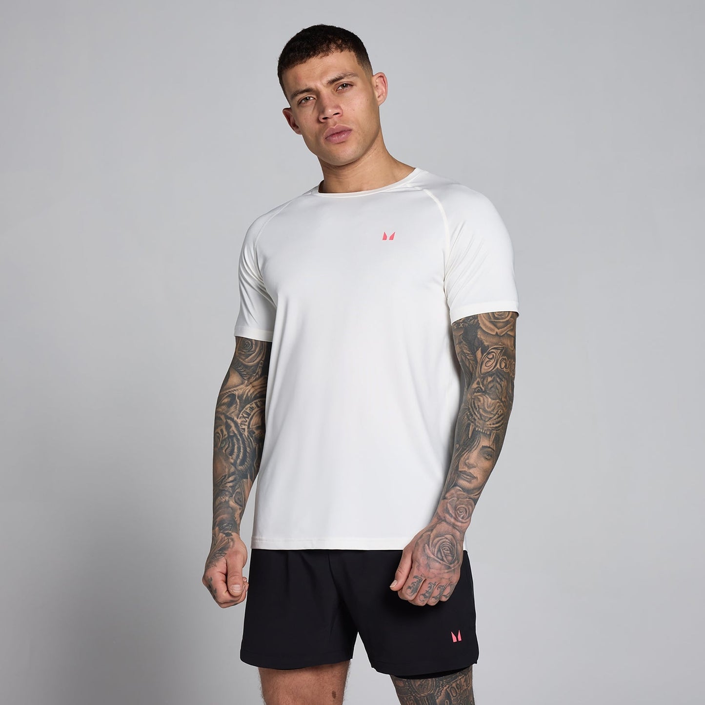 Heren Training T-Shirt - Gebroken Wit / Levendig Roze / 3XL