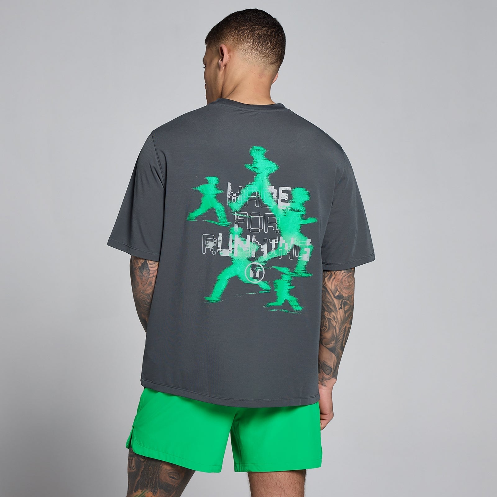 Heren Velocity Grafisch Katoen Modal T-Shirt - Donkergrijs / Groen / 3XL