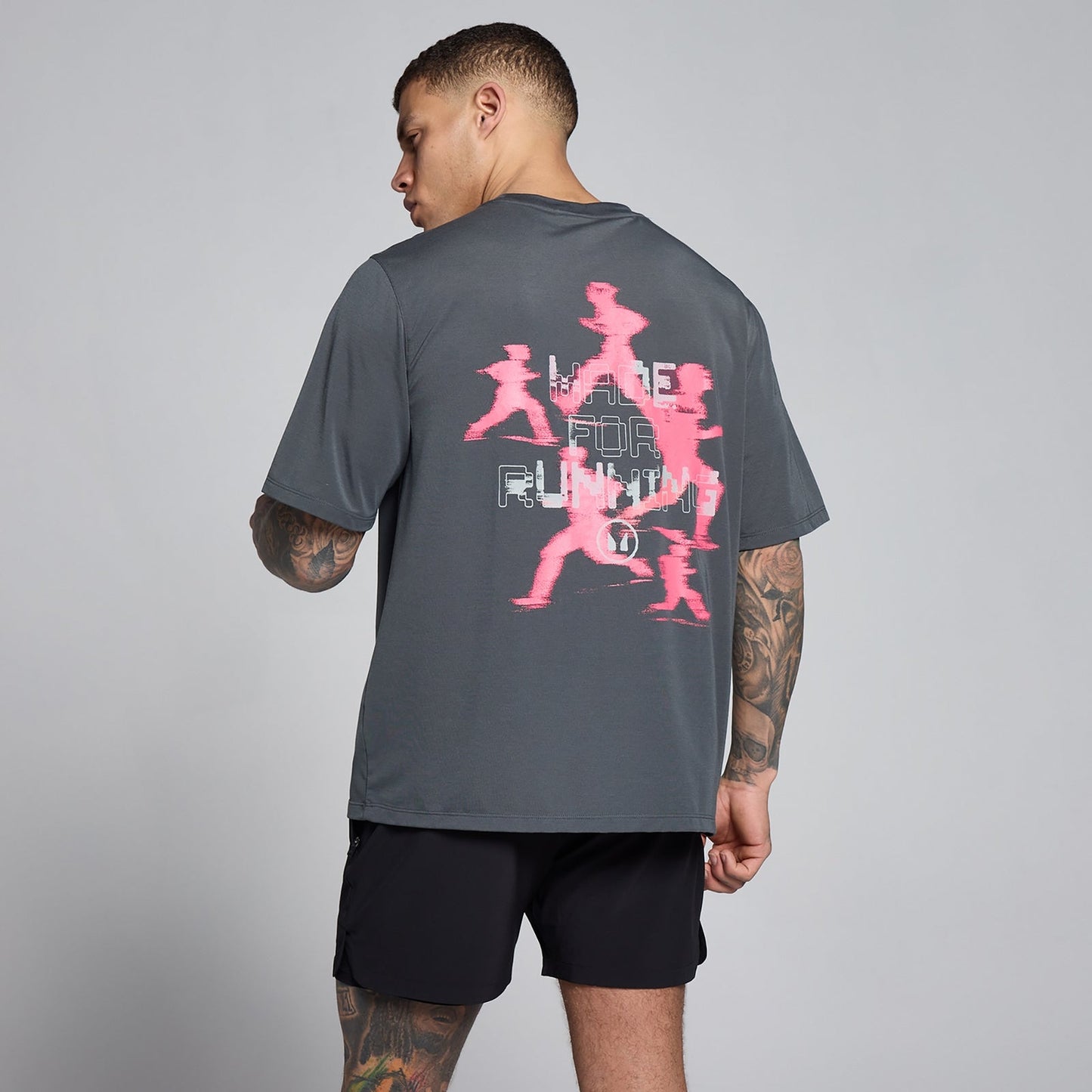 Heren Velocity Grafisch Katoen Modal T-Shirt - Donkergrijs / Roze / 3XL