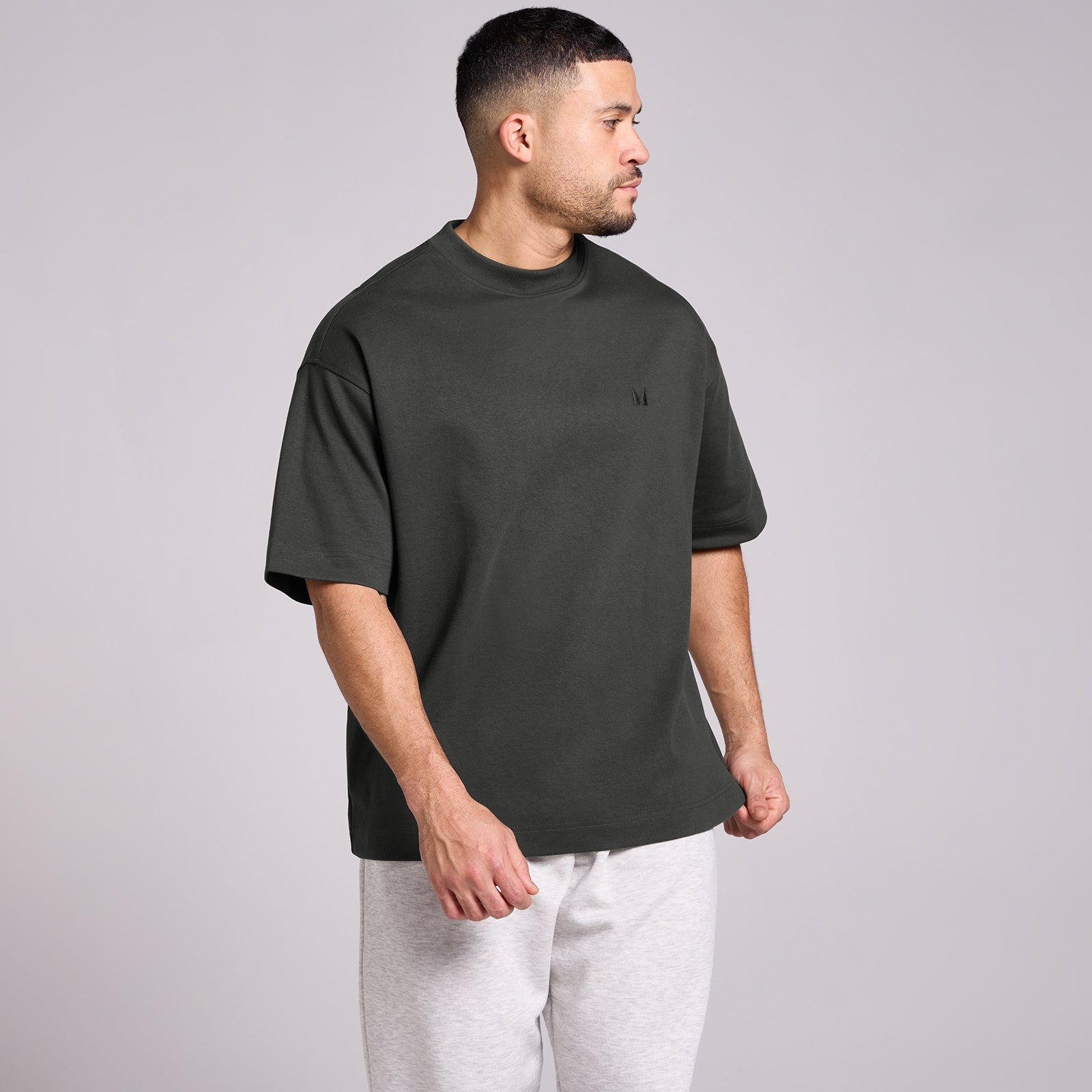 Heren Oversized Katoenen T-Shirt - Gewassen Zwart / 3XL