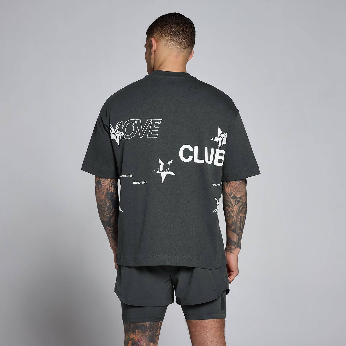 Men's Hybrid Graphic Oversized Cotton T-Shirt - Gewassen Zwart / 3XL