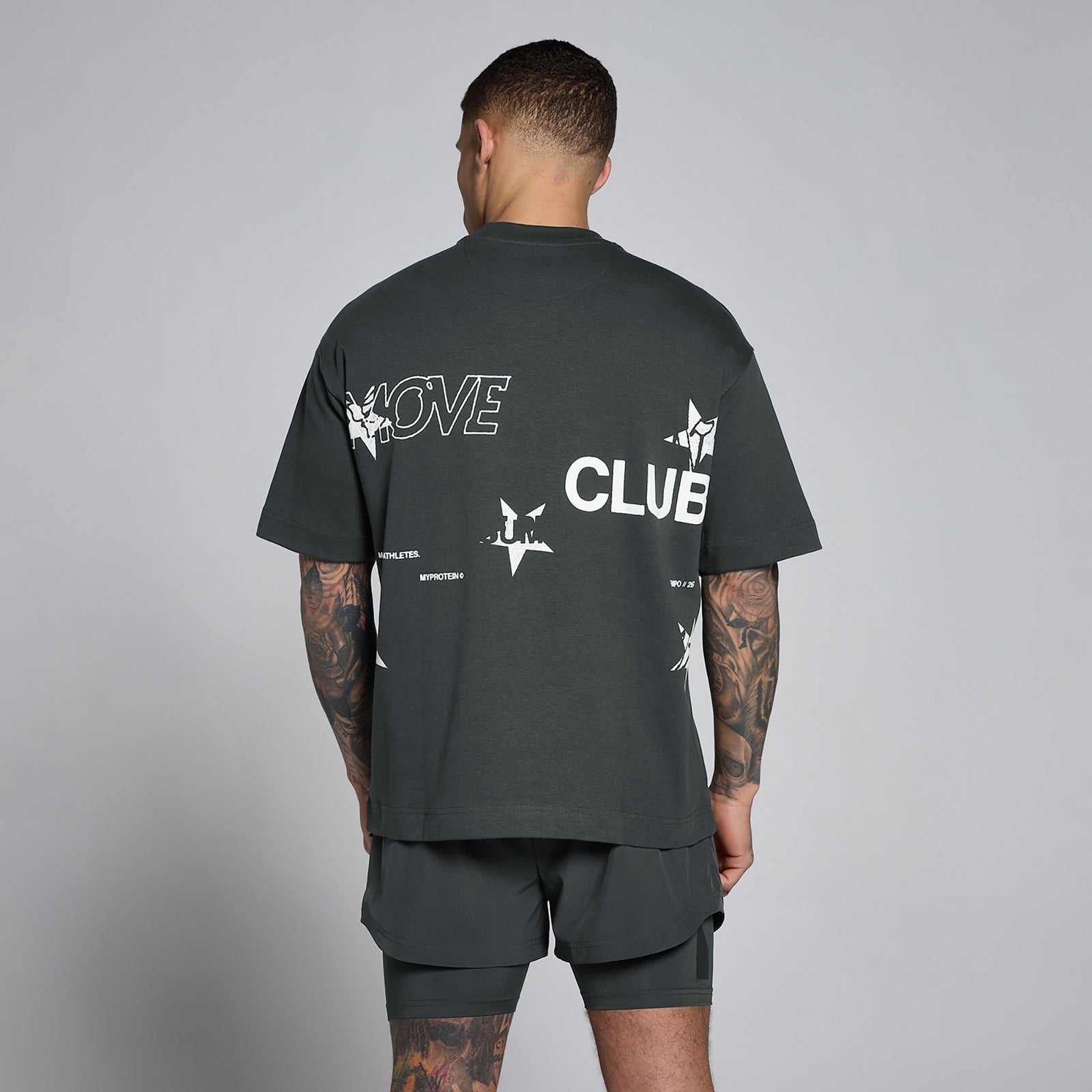 Men's Hybrid Graphic Oversized Cotton T-Shirt - Gewassen Zwart / 3XL