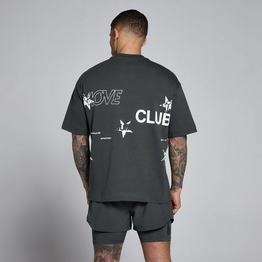 Men's Hybrid Graphic Oversized Cotton T-Shirt - Gewassen Zwart / 3XL