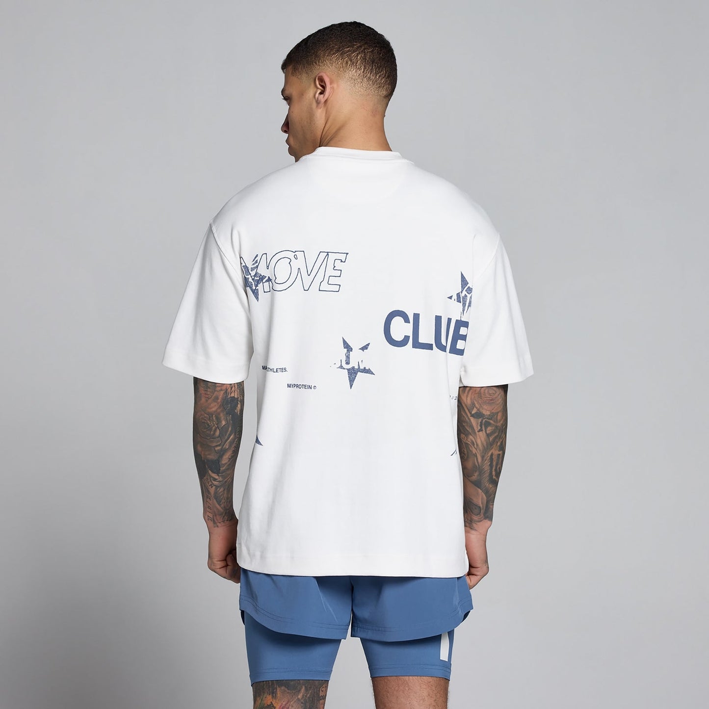 Men's Hybrid Graphic Oversized Cotton T-Shirt - Wit/Leisteenblauw / 3XL