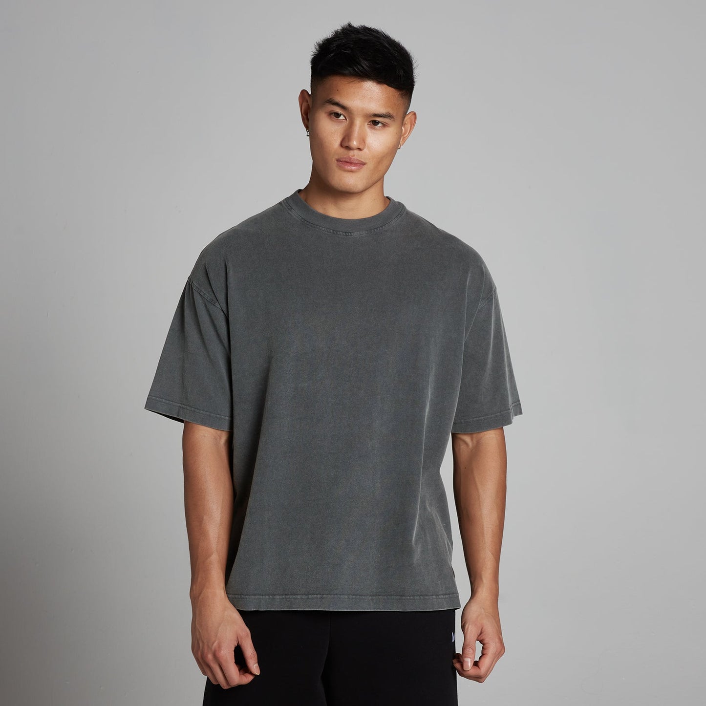 Heren Washed Oversized Katoenen T-Shirt - Donkergrijs / 3XL