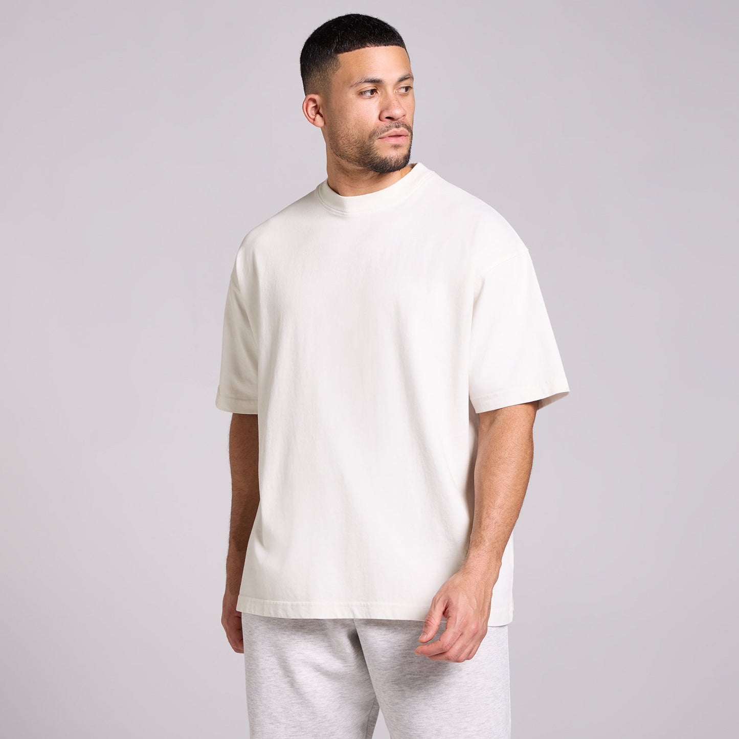 Heren Washed Oversized Katoenen T-Shirt - Vintage Wit / 3XL