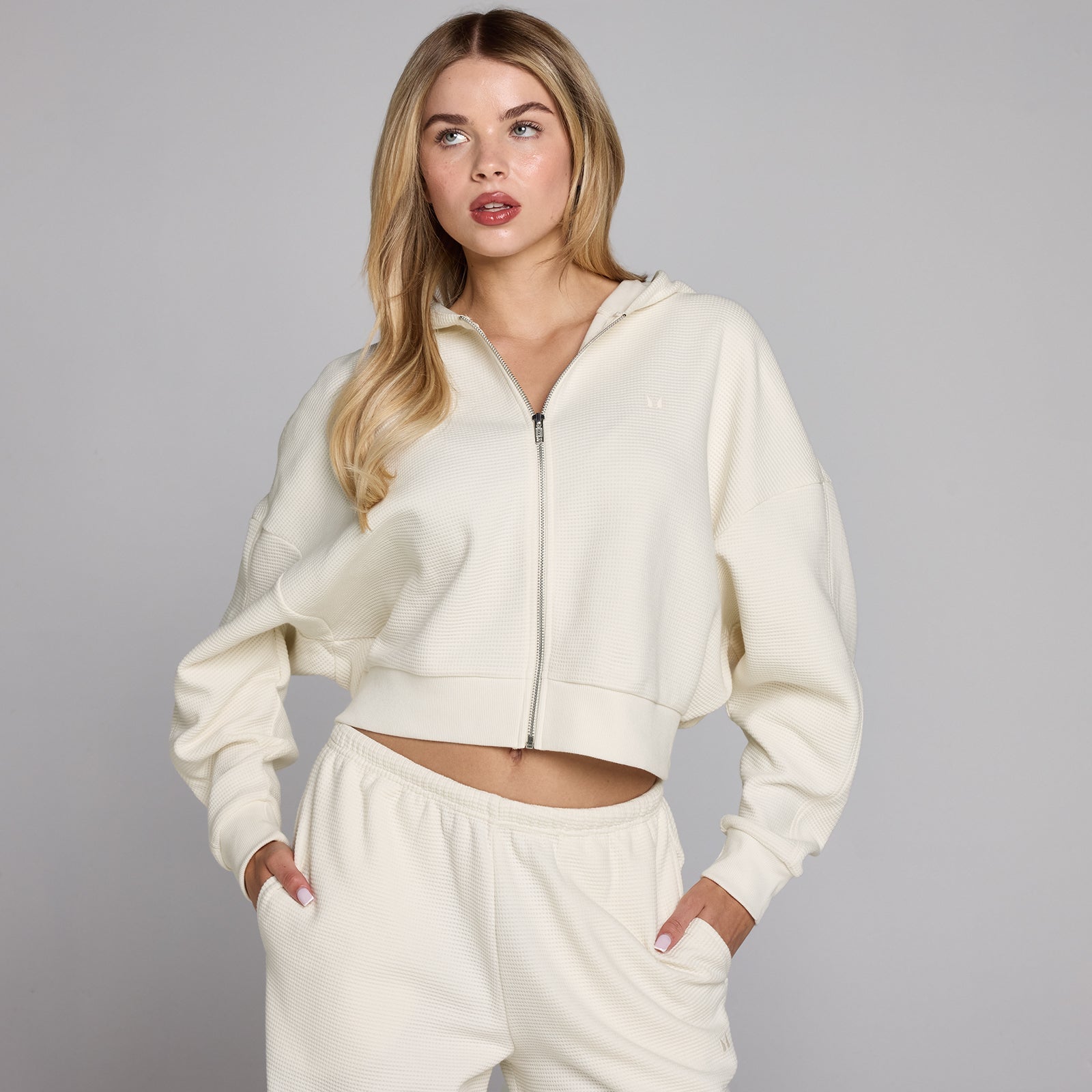 Dames Waffle Hoodie met Rits - XXL