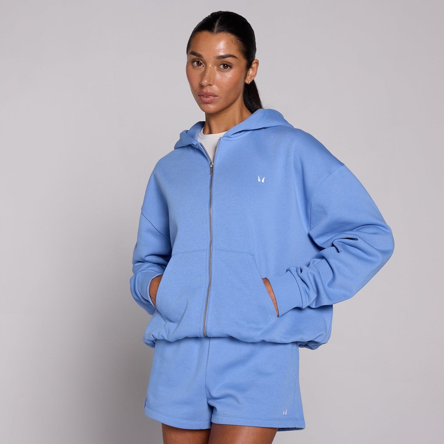 Dames Basics Hoodie met Rits - Korenbloemblauw / XL