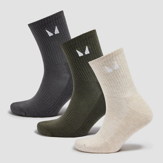 Unisex Crew Sokken - Woestijnzand/Bosgroen/Nachtgrijs / UK 9-11