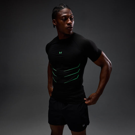 Heren Hero Muscle Fit Naadloos T-Shirt - Gewassen Zwart/Alpha Groen / XXL