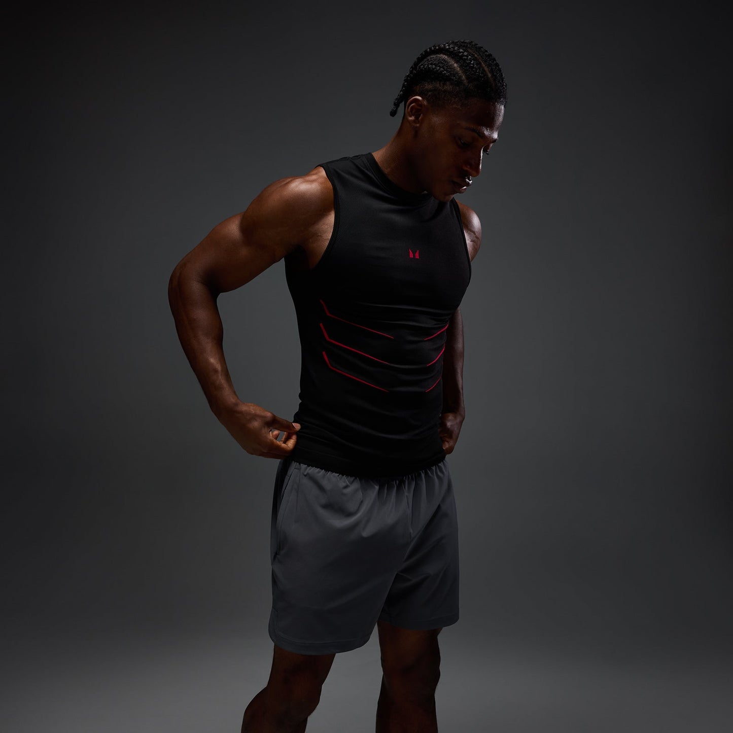 Heren Hero Muscle Fit Naadloze Tanktop - Gewassen Zwart/Hero Rood / 3XL