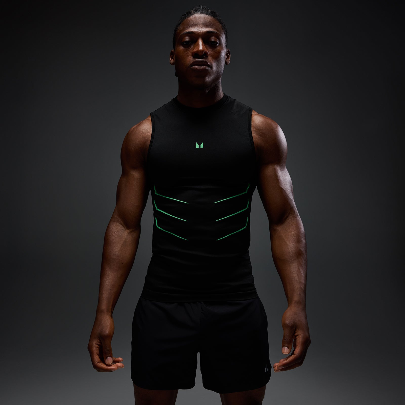 Heren Hero Muscle Fit Naadloze Tanktop - Gewassen Zwart/Alpha Groen / 3XL