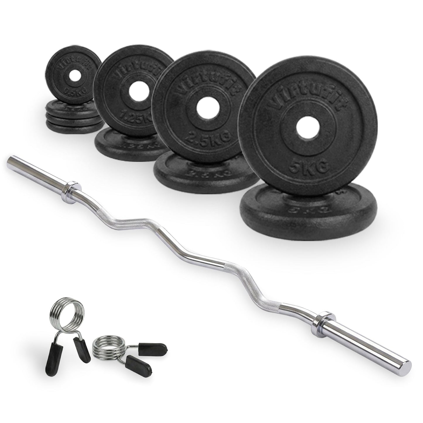 VirtuFit Gietijzeren Halterset - EZ Curlstang - Veerclip