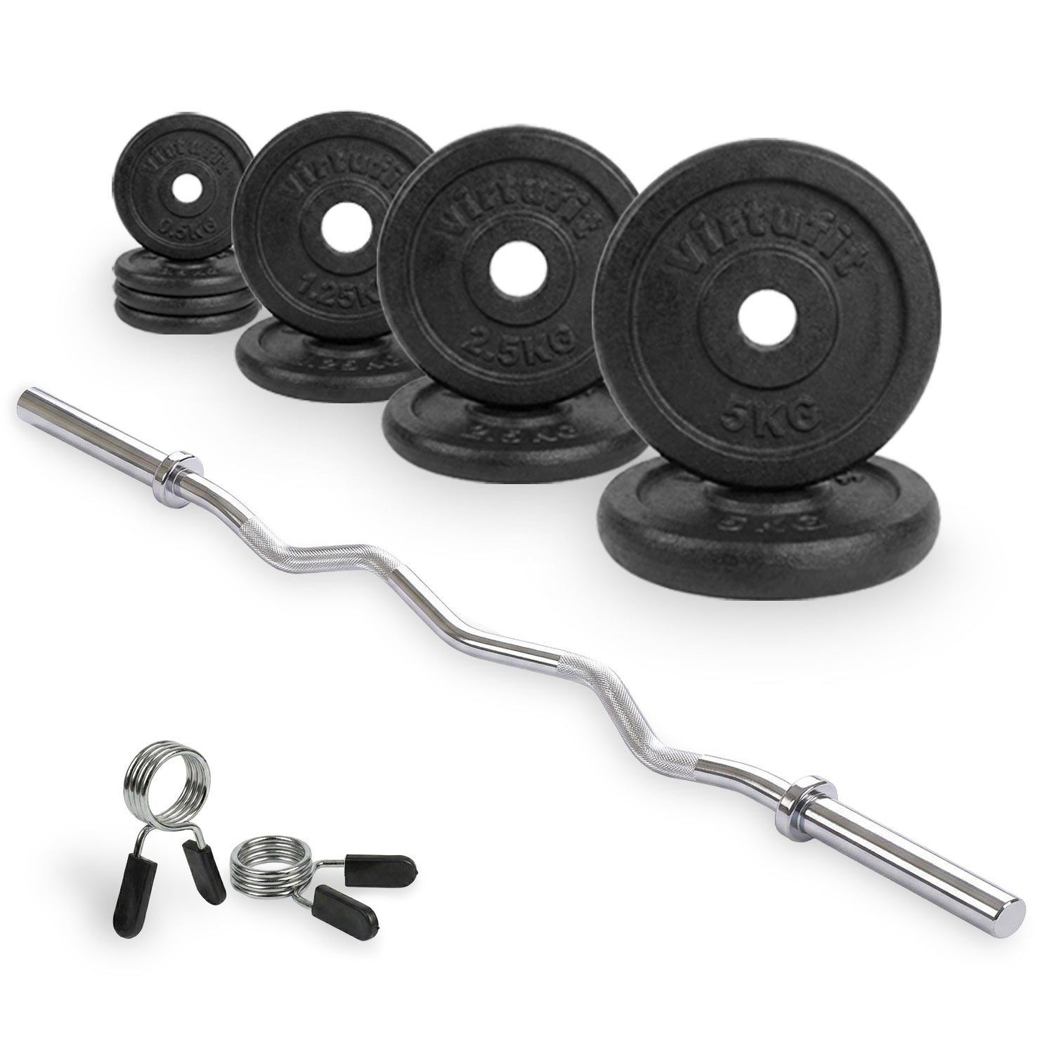 VirtuFit Gietijzeren Halterset - EZ Curlstang - Veerclip