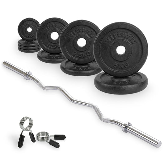VirtuFit Gietijzeren Halterset - EZ Curlstang - Veerclip