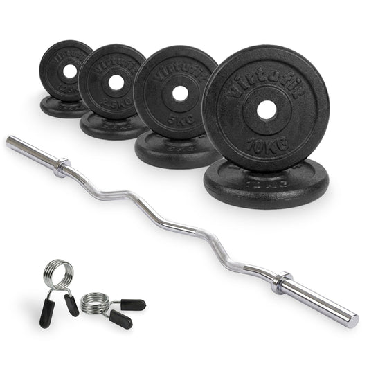 VirtuFit Gietijzeren Halterset - EZ Curlstang - Veerclip