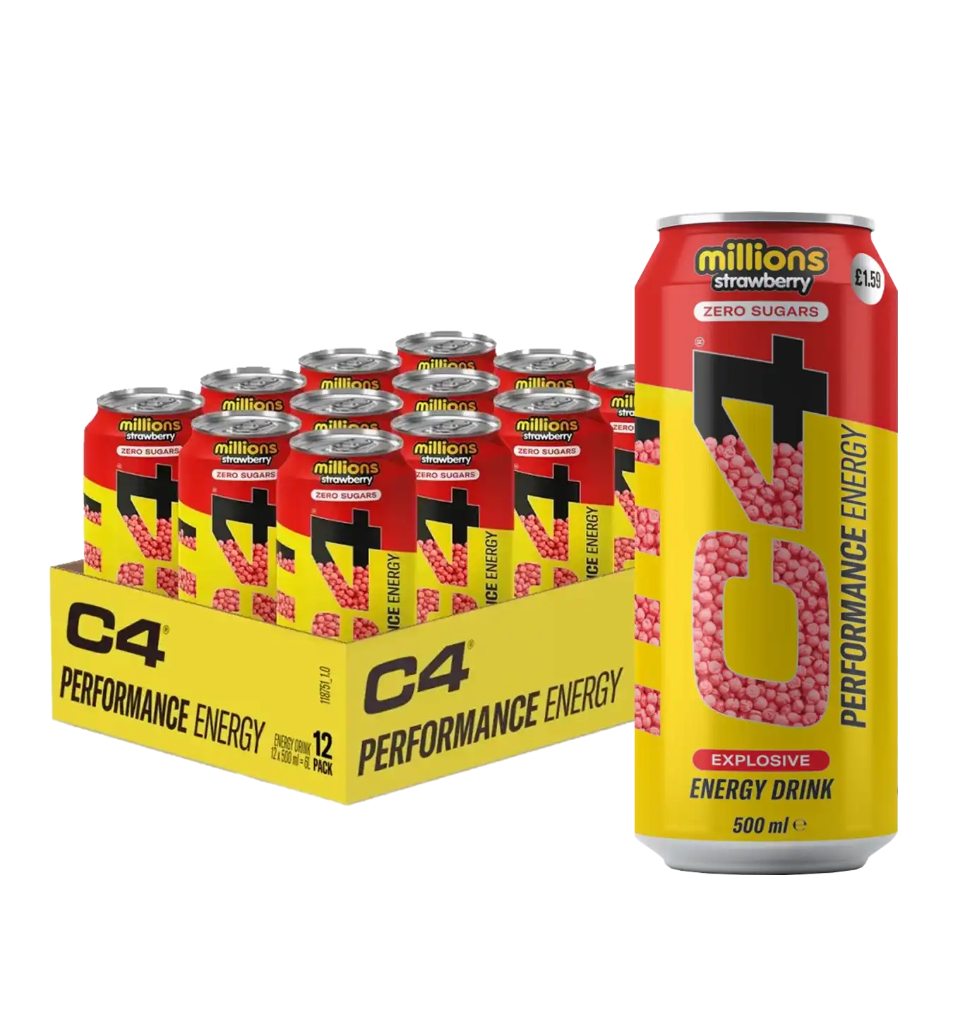 C4 Energy Drink - 12x 500 ml / Millions Strawberry