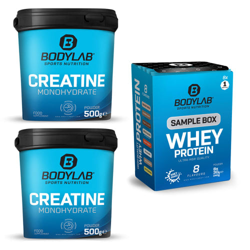 Bodylab Creatine Powder (2 x 500g) + Whey Protein Proefpakket - 30 g